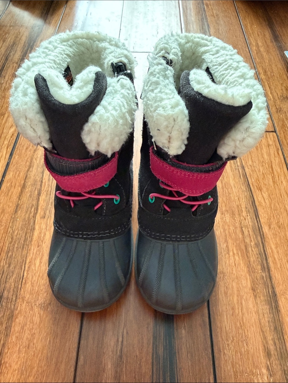 Kids Winter Boot with Pink Accent - Faux Fur Lined